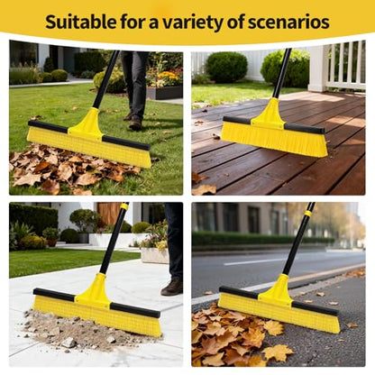 18”Push Broom Brush for Floor Cleaning with 60” Long Handle and Stiff Bristles, Heavy Duty Brush for Shop, Deck, Garage, Concrete,Indoor and Outdoor Broom