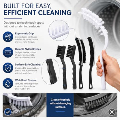 Washing Dryer Machine Rubber Seal Cleaning Brush Kits, Front Load Washer Cleaner Tools-1 PC Drum Slot Clean Brush & 5 PCS Crevice Cleaning Brushes for Bathroom, Shower & Kitchen Sink Household