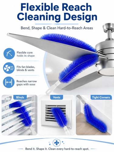 Fan Cleaning Brush, Bendable Microfiber Head Reusable Dust Remover, 2026 Upgrade Fan Cleaner Tool for Electric Fans, Air Conditioner, Home & Car Vents, Curtains Cleaning (1, Blue) - color: Blue