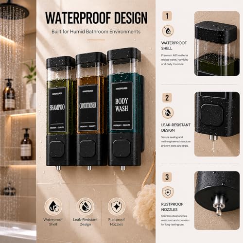 Shampoo and Conditioner Dispenser, Shower Soap Dispenser Wall Mounted, Refillable Shampoo and Conditioner Bottles for Bathroom Hotel Large Capacity(Black) - color: Black