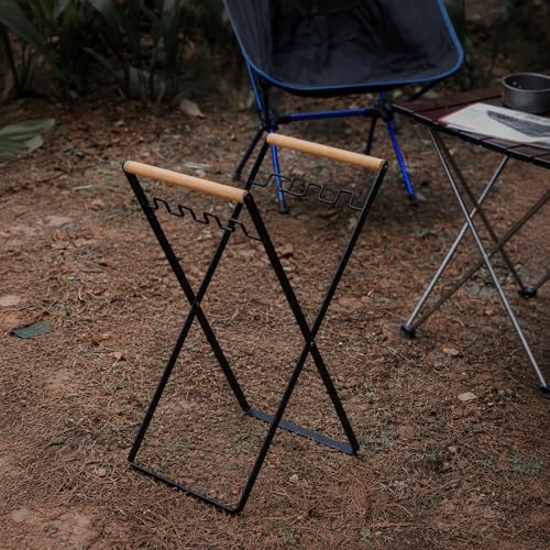 Metal Folding Trash Bag Holder with Wooden Handles, Portable Rubbish Stand for 30-45 Gallon Bags, Heavy Duty Refuse Sack Frame Garbage Holder for Garden Waste, Camping and RV