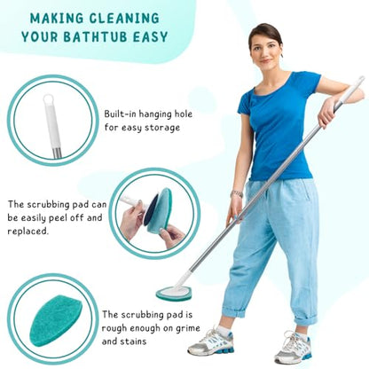 Shower Scrubber with Long Handle, 47'' Bathtub Scrub Brush, Toilet Paper Holder Stand with Shelf, Free Standing Tissue Roll Storage Rack