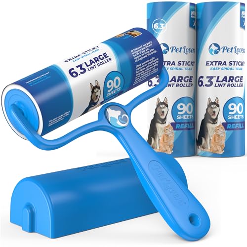 PetLovers 6.3" Large Lint Roller for Pet Hair Extra Sticky 270 Sheets, Ideal for Pet Hair Removal from Furniture & Clothes, Dog and Cat Lint Remover 3 Pack - size: 3pack large
