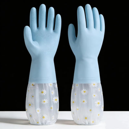 Dishwashing Cleaning Gloves, Reusable Rubber Glove with Long Elastic Cuffs for Chores - color: Blue