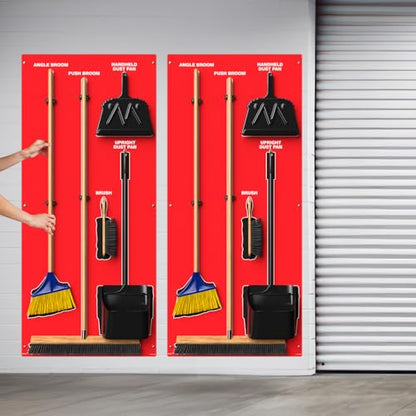 Clean & Sweep 5S Shadow Board/Wall Mount Broom Holder, 68" x 30" Board, 5S Cleaning Station - Board Only, Tools Sold Separately, Made in The USA by AccuformNMC, Red/Black, PSB114RDBK - color: Red/Black