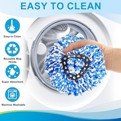 Mop Head Replacement for O Cedar, Spin Mop Replacement Head for O Cedar RinseClean 2 Tank System, Mop Heads Includeds 6 Mop Replacement Heads, 1 Spin Scrub Brush & 1 Base, Blue - color: Blue
