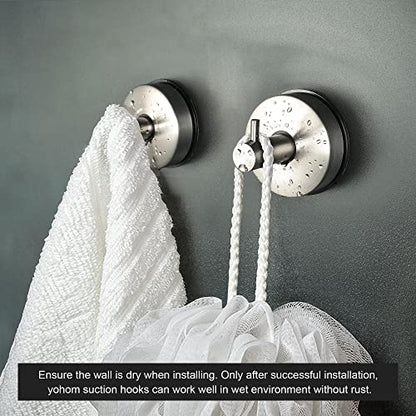 YOHOM Stainless Steel Vacuum Suction Cup Bathroom Shower Holders - Removable Towel Rack, Bathrobe and Loofah Hooks with Brushed Finish - color: Silver