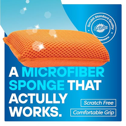 SCRUBIT Reusable Sponges for Dishes - 12 Pack Microfiber Sponges Kitchen Dish Scrubber, Machine Washable & Non-Scratch Scrubbers (Orange) - color: Orange