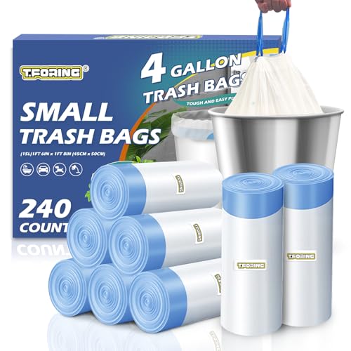 Small Trash Bags 4 Gallon Drawstring,1.1 Mil,Unscented,240 Count | Tear-Free,Leakproof,Strong Garbage Can Liners,White,Fit 12 - 15 Liter Waste Bins,for Home Bathroom Office Car Everyday Use - color: 4gal-240