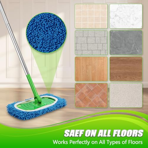 Set of 4 Reusable Microfiber Mop Pads Compatible with Swiffer Sweeper, Dry Sweeping Cloths, Washable Wet Mopping Cloth Refills for Floor Cleaning (Mop is Not Included) (4 Pack, Blue) - color: Blue