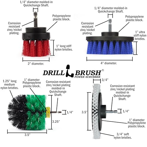 Drillbrush Wheel Cleaning Auto Scrubber Brush - Powerful Drill Attachment for Cleaning Crevices/Gaps - Automotive Detailing Carpet Scrubber Brush for Boats, Cars, Trucks - Tile Grout Cleaner Tool - color: White, Green, Blue, Red