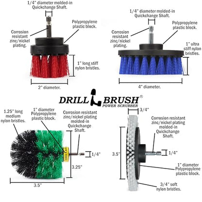 Drillbrush Wheel Cleaning Auto Scrubber Brush - Powerful Drill Attachment for Cleaning Crevices/Gaps - Automotive Detailing Carpet Scrubber Brush for Boats, Cars, Trucks - Tile Grout Cleaner Tool - color: White, Green, Blue, Red