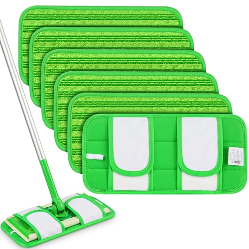 Reusable Mop Pads Compatible with Swiffer Sweeper Mops: Papclean Microfiber Wet Pads Refill Dry Sweeping Cloths Washable Dust Floor Cleaner for Wood Floor Cleaning - 6 Pcs Green - size: 6 Pack