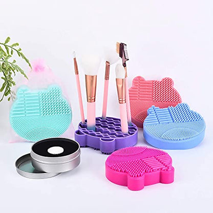 Bird&Fish Silicon Makeup Brush Cleaner Mat & Drying Pad with Carbon Removal Sponge (Rose Red) - color: Rose Red