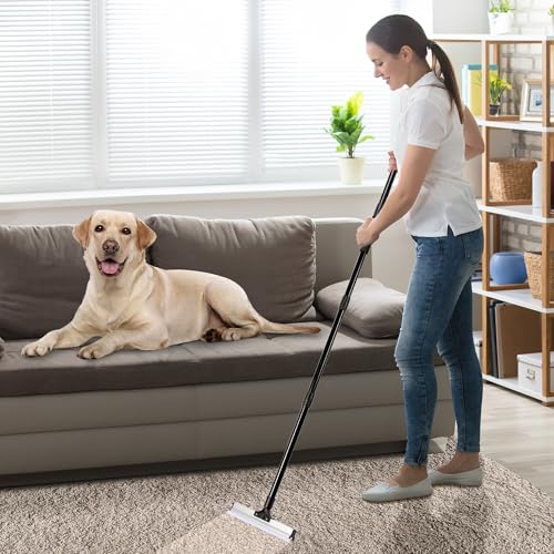 62" Carpet Rake for Pet Hair Removal – Adjustable Carpet Broom Bundle with Carpet Scraper & Hair Picker, Pet Hair Removal Tool for Dog & Cat Hair, Rug Rake Carpet Brush for Furniture & Carpets