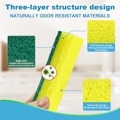 24 Pack Heavy Duty Scrub Sponges,Multi-Purpose Kitchen Sponge, Efficiently Clean The Surface Stains,Used for Clean Kitchen Pots,Bowls,Bathrooms,Tiles,Wall Good Helper for Home Cleaning