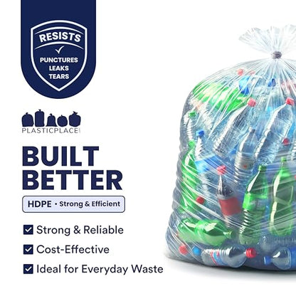 Plasticplace W55HDC1 55-60 gallon Trash Bags │ 12 Microns │ Clear High Density Garbage Can Liners │ 36” x 60” (200Count)