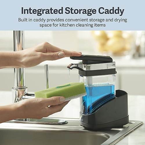 Casabella Sink Sider Solo Kitchen Soap Pump and Sponge Caddy, Black/Chrome - 2-in-1 Soap and Sponge Caddy, One-Hand Soap Dispensing, Easy to Refill and Clean, Efficient Size (Pack of 6) - color: Black
