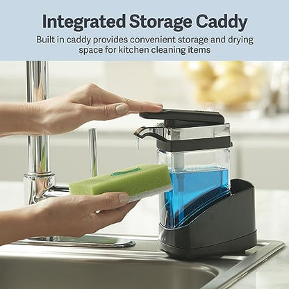 Casabella Sink Sider Solo Kitchen Soap Pump and Sponge Caddy, Black/Chrome - 2-in-1 Soap and Sponge Caddy, One-Hand Soap Dispensing, Easy to Refill and Clean, Efficient Size (Pack of 6) - color: Black