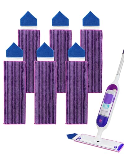 Reusable Power Mop Refills Pads with Unique Scrubbing Pads Compatible with Swiffer PowerMop Microfiber Power Mop Pads Refill for 13-15'' Spray Mops Washable Pads for Multi-Surface Floor Cleaning 8PCS - color: Purple-6 Pack