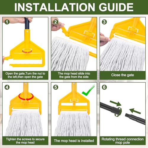 KeFanta Commercial Mop with 3 Extra Large Replacement Heads, 59Inch Handle Heavy Duty Industrial Mops Looped-End String Wet Cotton Mop for Home,Kitchen,Office,Garage,Workshop, Warehouse Floor Cleaning
