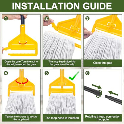 KeFanta Commercial Mop with 3 Extra Large Replacement Heads, 59Inch Handle Heavy Duty Industrial Mops Looped-End String Wet Cotton Mop for Home,Kitchen,Office,Garage,Workshop, Warehouse Floor Cleaning