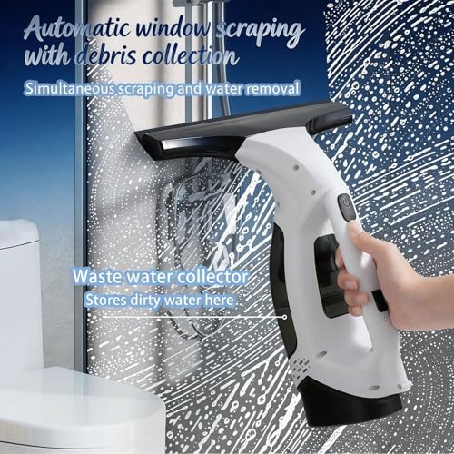 Cordless Window Vacuum Cleaner, Handheld Glass Cleaning Vacuum with 150ml Tank Telescopic Pole Spray Bottle Microfiber Squeegee Adjustable Nozzle for Windows Mirrors Tiles Shower Cleaning