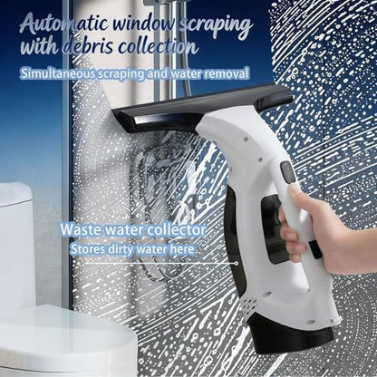 Cordless Window Vacuum Cleaner, Handheld Glass Cleaning Vacuum with 150ml Tank Telescopic Pole Spray Bottle Microfiber Squeegee Adjustable Nozzle for Windows Mirrors Tiles Shower Cleaning
