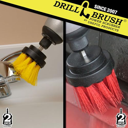 Cleaning Supplies - Drill Brush - Grout Cleaner - 2-inch Long Bristle Spin Brush Set - Bird Bath - Gnome - Scrubber - Bathroom Accessories - Shower Curtain - Bath Mat - Shower Cleaner - Rust - Calcium - color: Red / Yellow