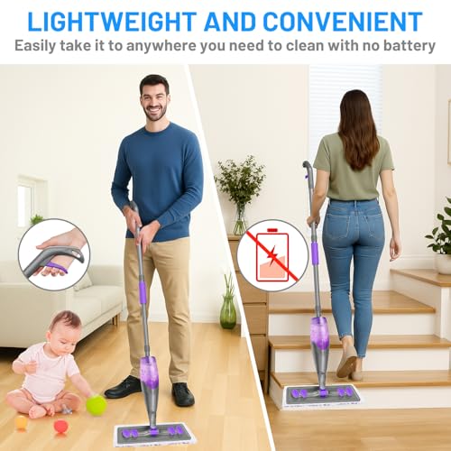 Microfiber Hardwood Floor Mop - Wet Dry Mops with Washable Pads for Tile Wood Laminate Vinyl Marble Home Kitchen - 500+ ML Refillable Bottle (Grey)