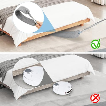 Retractable Gap Dust Cleaner with 15-98 Inch Extension Pole, Flat Duster for Under Appliances and Furniture, Includes 2 Washable Microfiber Pads for High Ceilings and Hard to Reach Spaces
