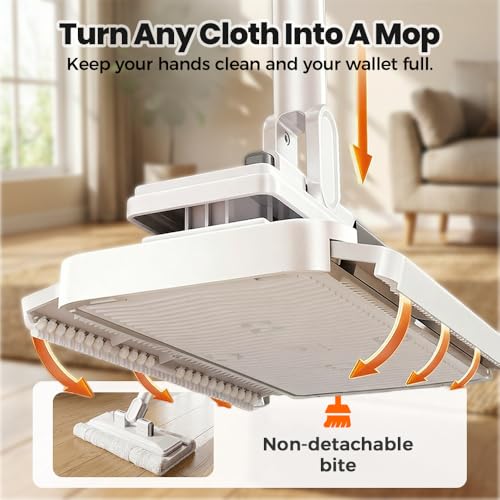 Hands-Free Flat Mop, 2026 Upgraded Multi-Purpose Flat Mop with One-Click Cloth Attachment, Self-Locking Grip for Microfiber Cloths & Towels, No Bending for Floor Wall Kitchen Cleaning (53.2 inch) - color: 53.2 Inch