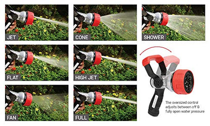Eden 96806 Heavy-Duty Metal Fireman Hose Nozzle | 7 Spray Patterns, High-Pressure Garden Sprayer with Quick Connect Set & Bonus Washers