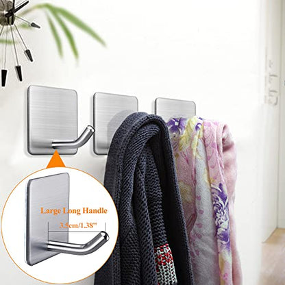 FOTYRIG Heavy Duty Adhesive Towel Hooks Stick on Towel Hanger Wall Holder Waterproof Stainless Steel Sticky Hooks for Hanging Bathroom Kitchen Home-4 Packs - color: 1-Silver