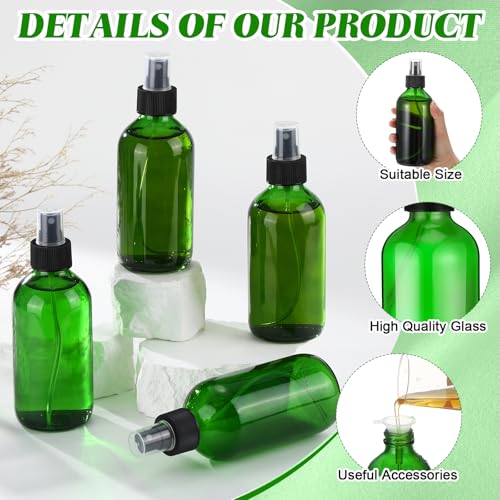Norme 12 Pcs 8 oz Glass Spray Bottles with Funnels and Labels Refillable Cosmetic Empty Spray Bottles with Sprayer Containers for Essential Oil Cleaning Solutions (Green,Stylish) - color: Green, style: Stylish