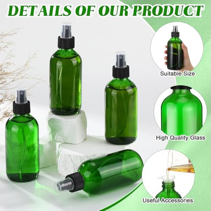 Norme 12 Pcs 8 oz Glass Spray Bottles with Funnels and Labels Refillable Cosmetic Empty Spray Bottles with Sprayer Containers for Essential Oil Cleaning Solutions (Green,Stylish) - color: Green, style: Stylish