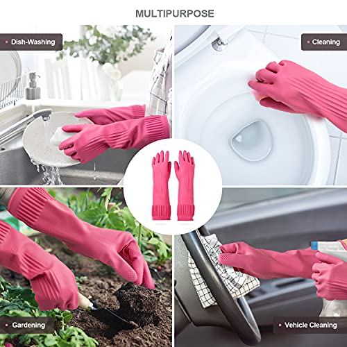 DABOGOSA Mamison 2 Pairs Reusable Waterproof Household Dishwashing Cleaning Rubber Gloves, Non-Slip Kitchen Glove (Pink, Medium (Pack of 2)) - color: Pink, size: Medium (Pack of 2)