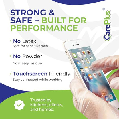 CARE PLUS Latex-Free Vinyl Gloves Clear Small Size 100 Count | Heavy Duty, Non-Sterile, Powder-Free, Rubber | Food Prep, Kitchen & Cleaning Gloves, Ideal for Professional Use - color: Vinyl Clear, size: Small