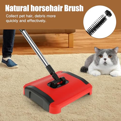Push Carpet Sweeper, Carpet Floor Sweeper, Manual Carpet Sweeper Cleaner, Non Electric Carpet Broom Sweeper, Rug Roller Brush Push, Rug Cleaner Brush for Cleaning Pet Hair Loose Debris Lint
