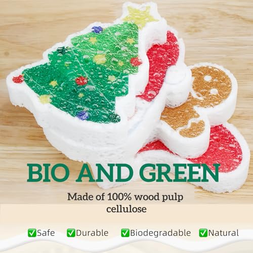 4Pack Christmas Style Scrub Sponges, Compressed Kitchen Sponges for Dishes, Durable Cleaning Sponges with Soft & Scrub Sides, Adorable Christmas Dish Sponge Set