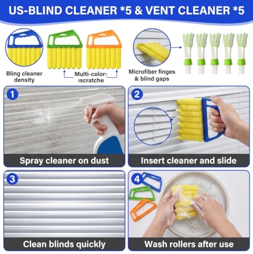 10 Pcs Blind Cleaner Duster Tool, 5 Washable 7-Fingers Dusters Cleaners and 5 Air Vent Cleaners for Venetian, Window Blinds Cleaning Set for Air Conditioner and Fans Vents