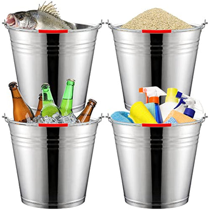 Nicunom 3 Pack 4 Gallon Metal Bucket Pail Container with Handle, Heavy Duty All Purpose Pails Food Grade Steel Buckets for for Outdoor and Household