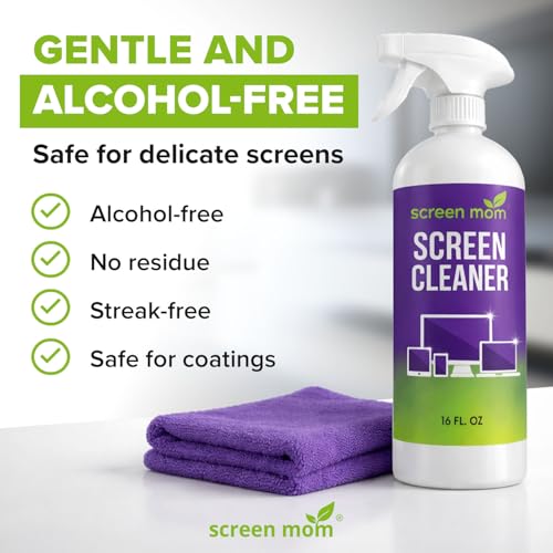 Screen Mom Screen Cleaner Spray 2 Pack-16oz for TV, Car, Laptop & Computer | Streak-Free Formula, Alcohol & Ammonia Formula, Safe for TVs, OLED, Tablets & Phones, Gentle Cleaning, Residue-Free Finish - size: 32 Fl Oz (Pack of 1)