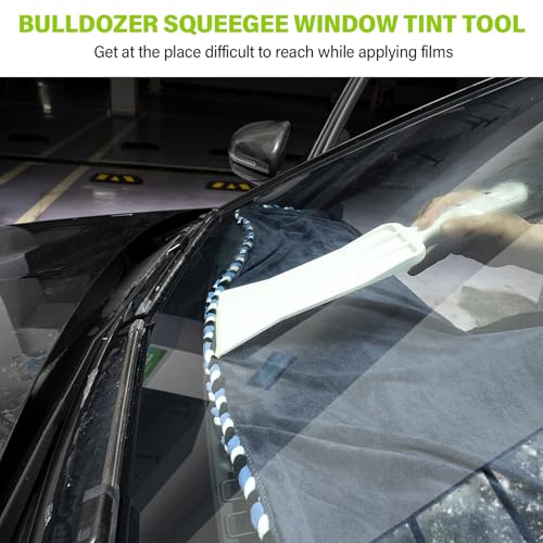Gomake Window Tint Tool with 12 Inch Tint Brush, Long Handle Auto Bulldozer Squeegee Scrubber Paddle Squeegee Kit, Flat Glass Scraper Cleaning Tool for Car Front Windows Rear Glass