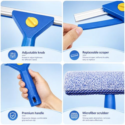 Window Cleaning Kit with Extension Pole,Professional Window Washing Kit with Bucket, 79" Window Squeegee with Microfiber Scrubber Scraper,Window Cleaner Tool for Commercial, Home,Outdoor