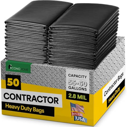 EconoHome 55-60 Gallon Contractor Garbage Bags - 2.8 Mil Extra Thick Heavy Duty Trash Bags for Construction, Lawn & Yard Cleanup, Demo & Commercial Use - Made in USA - Extra Large, 38x53" - 50-Count - style: 50 pack