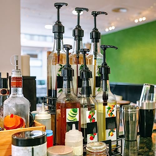 Maxdot 12 Pcs 25 oz Syrup Bottles with Pump Long Neck Bottles Plastic Syrup Pump Dispenser for Coffee Bar Accessories Home Party (Black) - color: Black