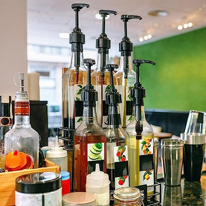 Maxdot 12 Pcs 25 oz Syrup Bottles with Pump Long Neck Bottles Plastic Syrup Pump Dispenser for Coffee Bar Accessories Home Party (Black) - color: Black