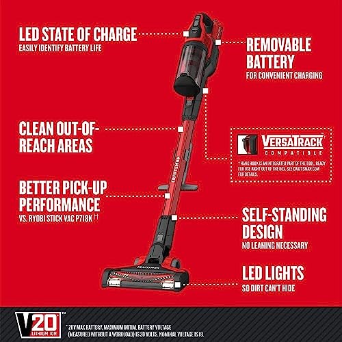 CRAFTSMAN V20 Cordless Stick Vacuum Kit, Removable Battery Included (CMCVS001D1)
