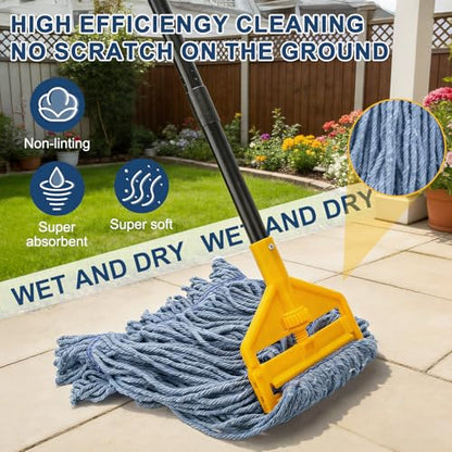 KeFanta 2 Pack Commercial Mop Heavy Duty Industrial Mops,60 inch Long Handle with Looped-End String Cotton Wet mop Head Replacement for House,Kitchen,Laminate,Tile,Vinyl,Hardwood Floor Cleaning(Blue) - size: 2 pack commercial mop-blue